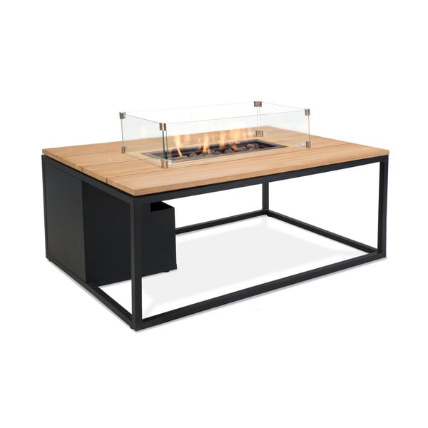 Czarny stół ogrodowy z paleniskiem i blatem z drewna tekowego COSI Cosiloft, 120x80 cm-image-2