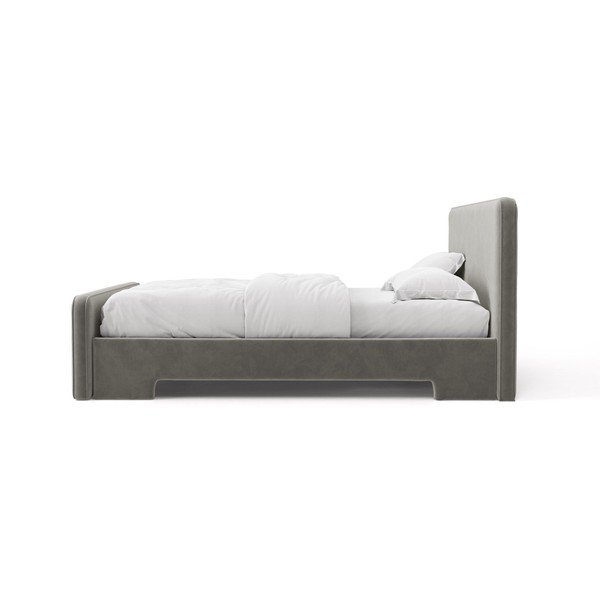 Szare tapicerowane łóżko dwuosobowe ze stelażem 140x200 cm Eda – Micadoni -image-3