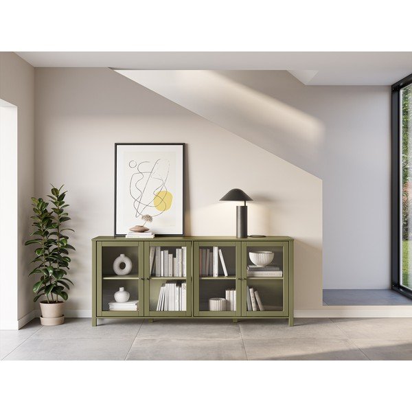 Zielona witryna z litego drewna sosnowego 186x80x40 cm Alessandra – Marckeric-image-1