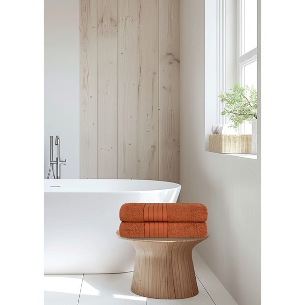 Ceglaste bawełniane ręczniki kąpielowe frotte zestaw 2 szt. 70x140 cm – Good Morning-image-1