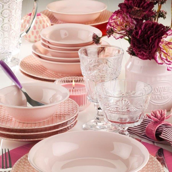 24-częściowy zestaw różowo-białych porcelanowych naczyń Kütahya Porselen Amelia-image-1