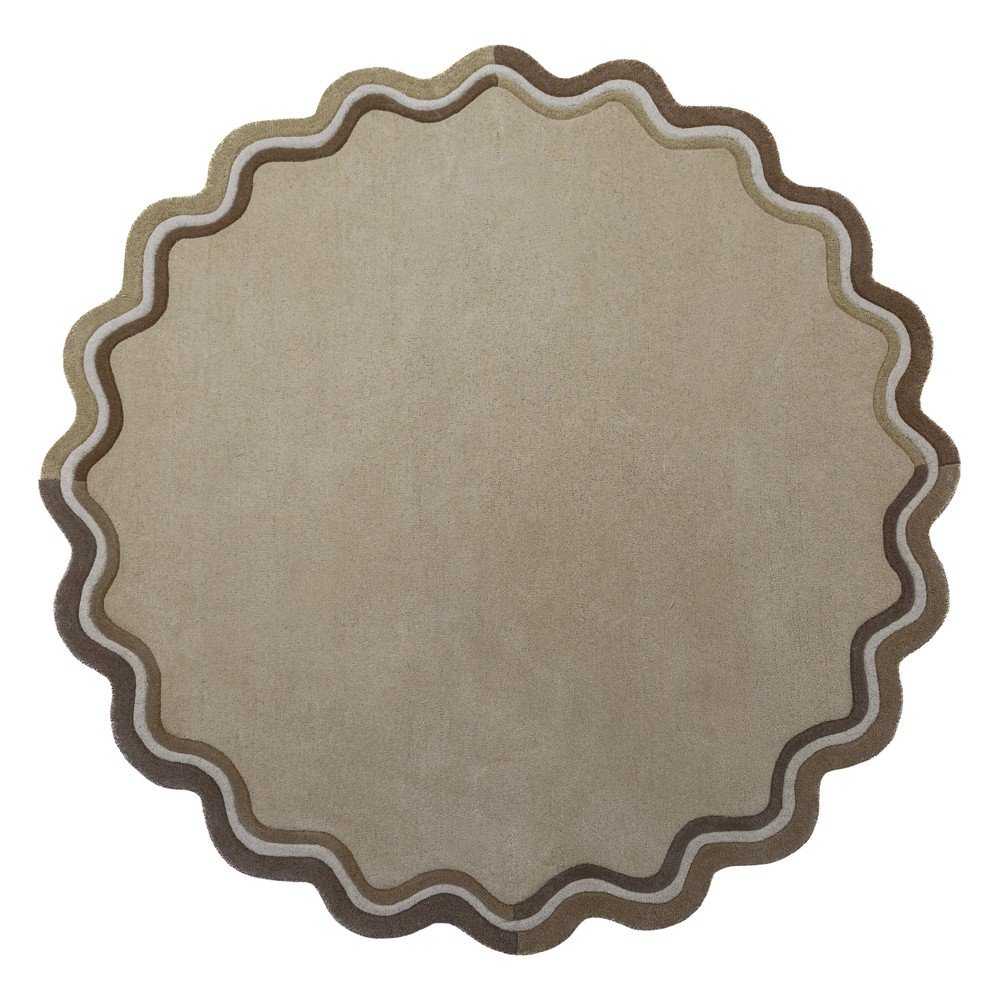 Wełniany okrągły dywan tkany ręcznie w naturalnym kolorze ø 180 cm Leo Scallop – Flair Rugs