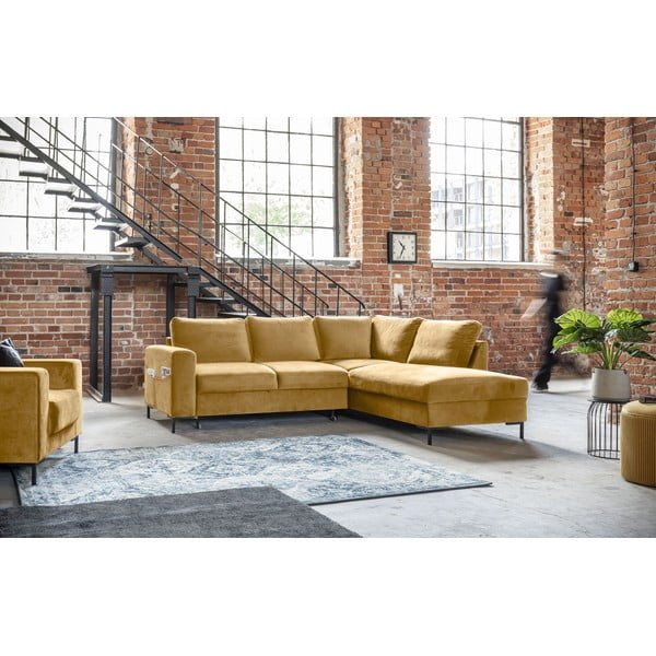 Żółty aksamitny rozkładany narożnik (prawostronny) Lofty Lilly – Miuform-image-3