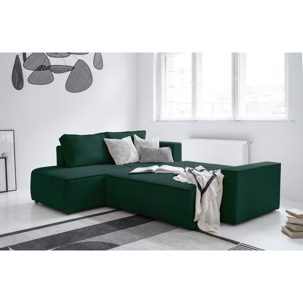 Ciemnozielony sztruksowy rozkładany narożnik (lewostronny) Brave Dave – Miuform-image-4
