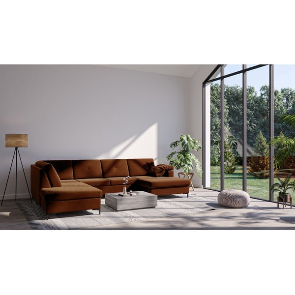 Ciemnopomarańczowa aksamitna rozkładana sofa w kształcie U Ghado Moor, lewostronna-image-1