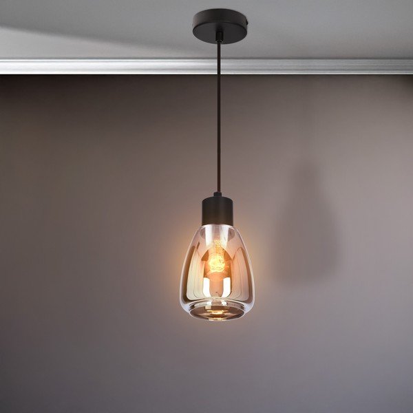 Czarna lampa wisząca ze szklanym kloszem ø 12 cm Moldo – Candellux Lighting-image-3