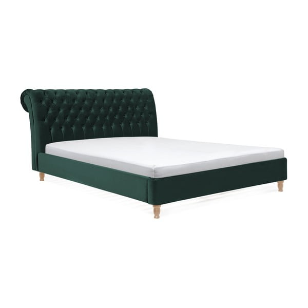 Butelkowozielone zelená łóżko z drewna bukowego Vivonita Allon, 140x200 cm