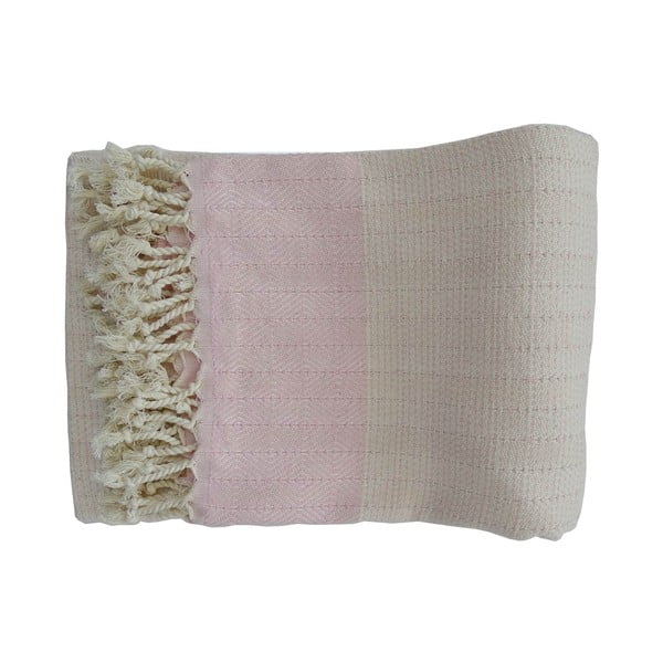 Różowo-biały ręcznik tkany ręcznie z wysokiej jakości bawełny Hammam Nefes, 100x180 cm
