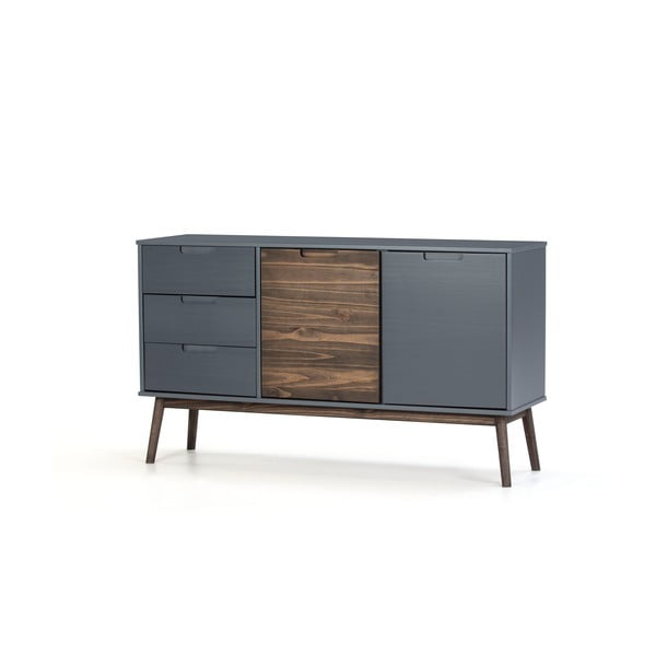Antracytowa/ciemnobrązowa niska komoda z litego drewna sosnowego 140x80 cm Nussa – Marckeric-image-2