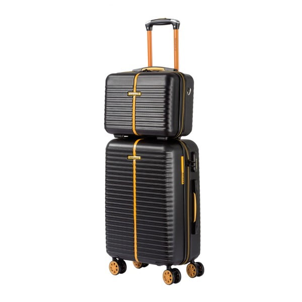 Komplet czarnego kuferka i walizki na kółkach Travel World