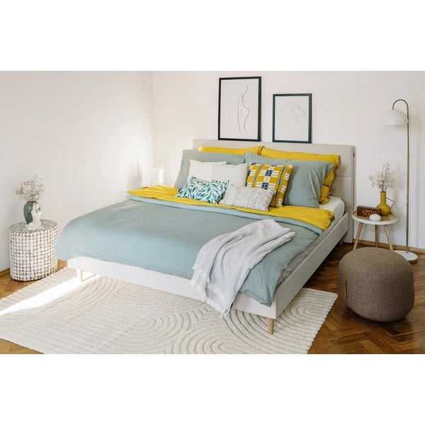 Beżowe tapicerowane łóżko dwuosobowe ze stelażem 180x200 cm Elyna – Bobochic Paris-image-1