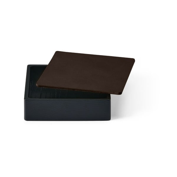 Czarno-brązowy drewniany/ze skóry ekologicznej pojemnik dekoracyjny z pokrywką 11x11x3,5 cm Square Nupo – LIND DNA-image-1