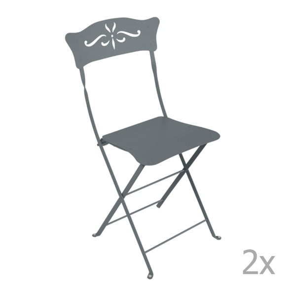 Komplet 2 szarych składanych krzeseł ogrodowych Fermob Bagatelle
