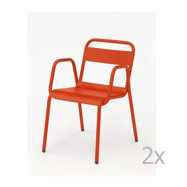 Zestaw 2 pomarańczowych krzeseł ogrodowych z podłokietnikami Isimar Anglet