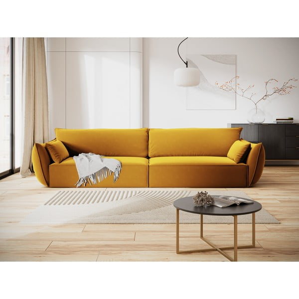 Musztardowa aksamitna sofa 248 cm Vanda – Mazzini Sofas-image-1
