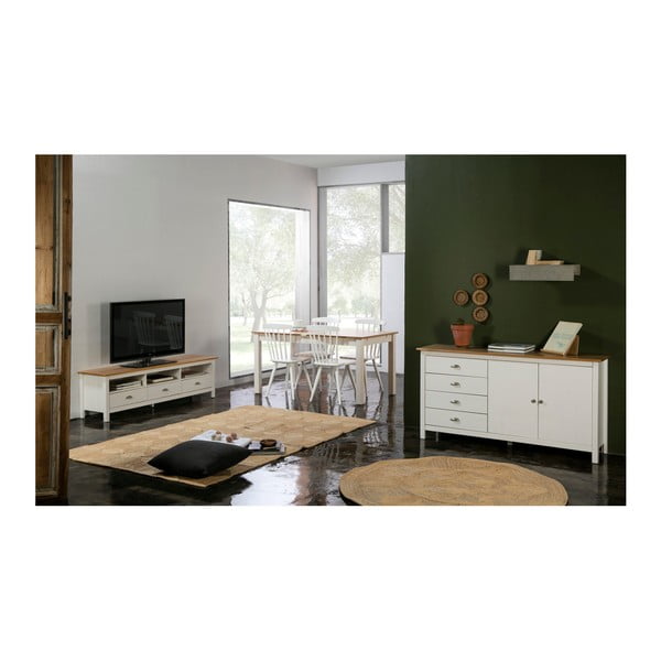 Biała komoda z litego drewna sosnowego z 4 szufladami Marckeric Jade, dł. 150 cm-image-1