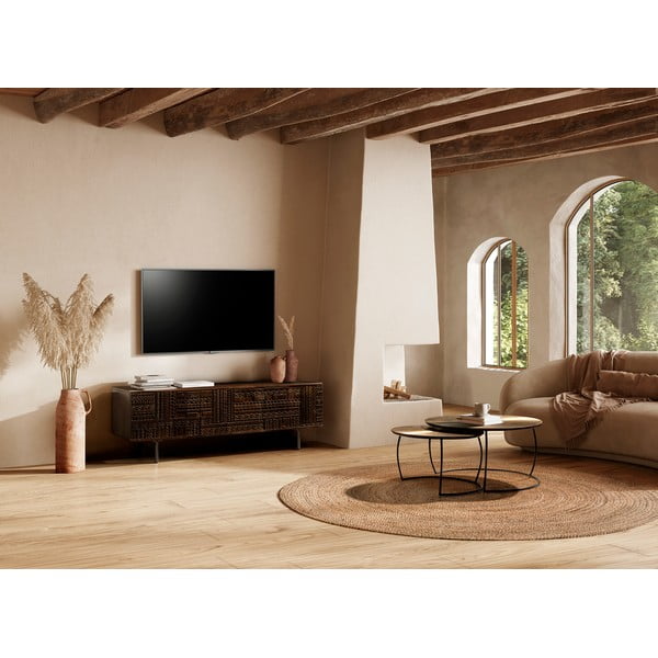 Ciemnobrązowa szafka pod TV z litego drewna mango 145x48x40 cm Kalai – MOME-image-1