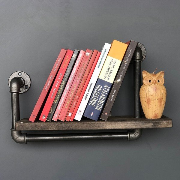 Drewniana półka z metalowymi rurami Boruraf Angela-image-3