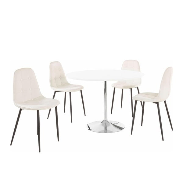 Zestaw okrągłego stołu i 4 białych krzeseł Støraa Terri