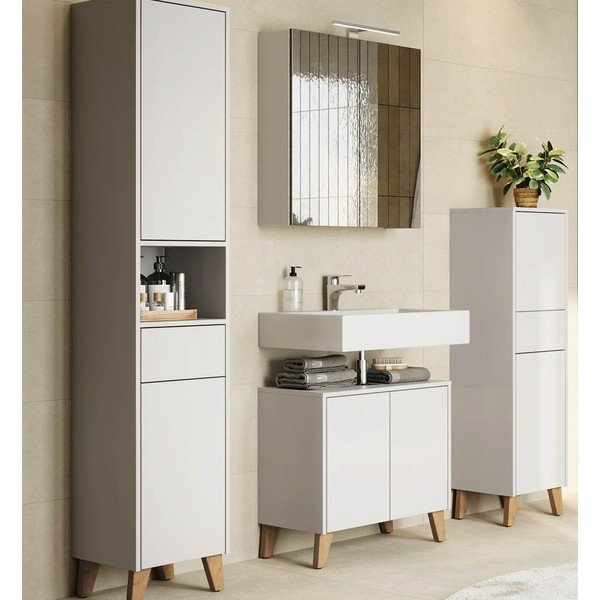 Kremowa wysoka szafka łazienkowa z matowym wykończeniem 33x181 cm Arnea – Germania-image-1