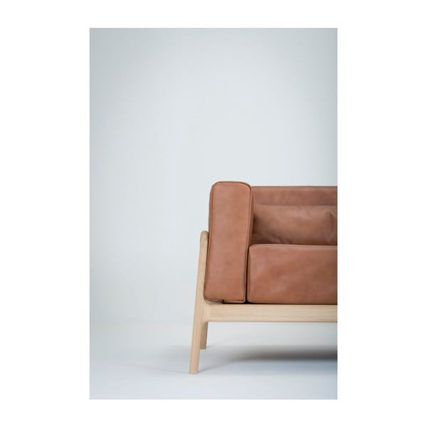 Karmelowa sofa z bawolej skóry z konstrukcją z litego drewna dębowego Gazzda Fawn, 210 cm-image-2