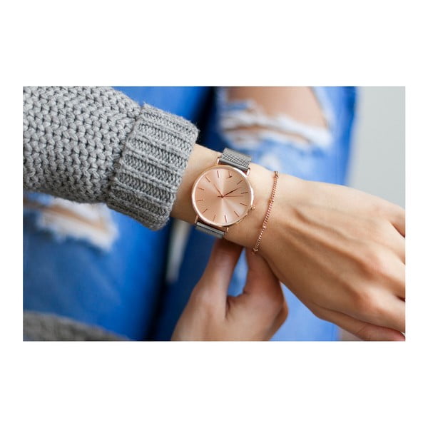 Zegarek damski z szarym paskiem ze stali nierdzewnej w srebrnej barwie Emily Westwood Luxury-image-3