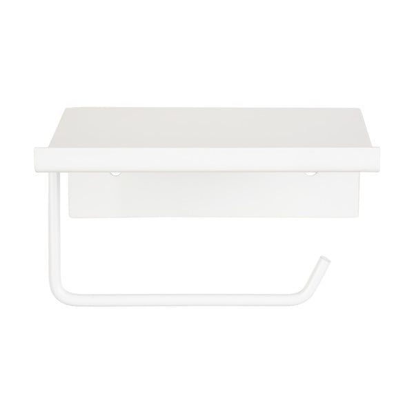 Biały samoprzylepny metalowy uchwyt na papier toaletowy z półką Desulo – Wenko-image-2