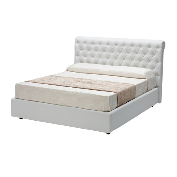 Białe łóżko dwusobowe ze schowkiem 13Casa Shamir, 160x190 cm
