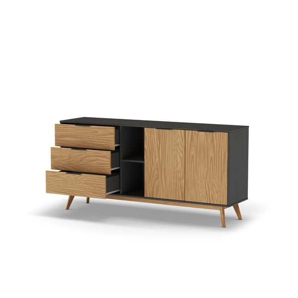 Czarno-naturalna niska komoda z drewna sosnowego 165x80 cm Lavis – Marckeric-image-2