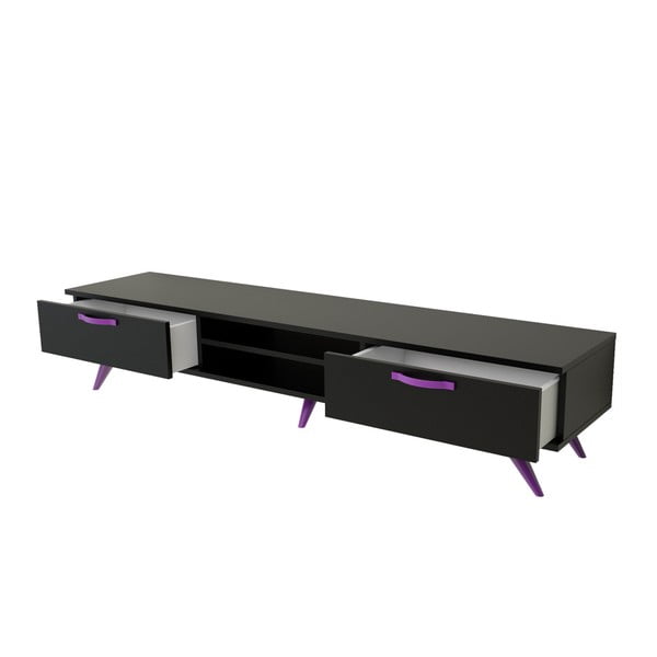 Czarna szafka pod TV z fioletowymi nogami Magenta Home Coulour Series, szer. 180 cm