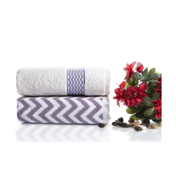 Komplet 2 fioletowo-białych ręczników bawełnianych Ladik Ella, 50x90 cm