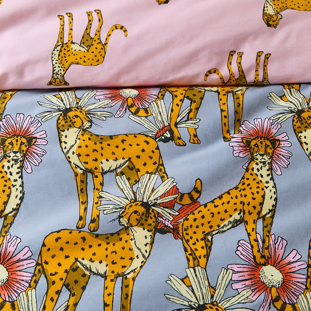 Różowo-szara bawełniana pościel dwuosobowa 230x220 cm Untamed Cheetah – Their Nibs (zdjęcie 6)
