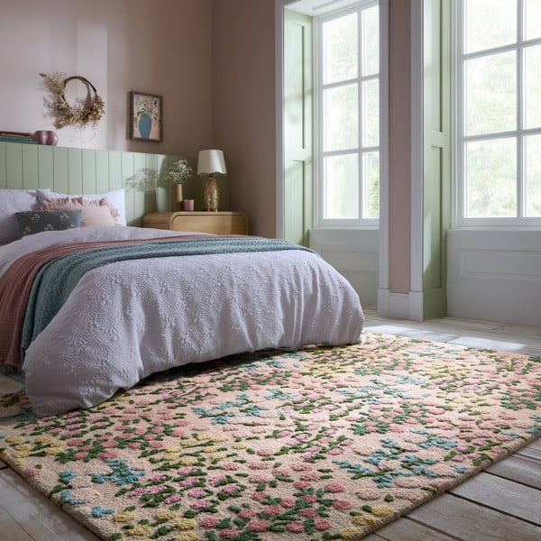Kremowy wełniany dywan tkany ręcznie 200x290 cm Emilia Floral – Flair Rugs-image-1