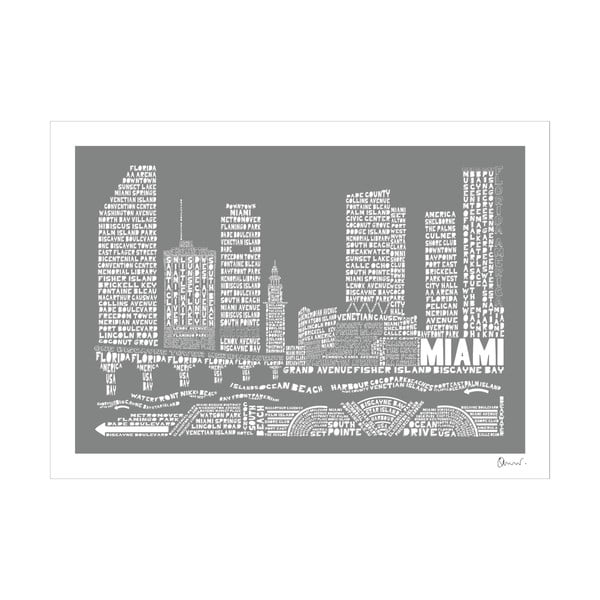 Plakat Miami Grey&White, 50x70 cm