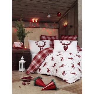 Pościel dwuosobowa z prześcieradłem z domieszką bawełny Mijolnir Geyik Claret Red, 200x220 cm