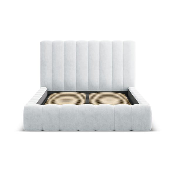 Jasnoszare tapicerowane łóżko dwuosobowe ze schowkiem i stelażem 160x200 cm Kelp – Micadoni Home-image-3