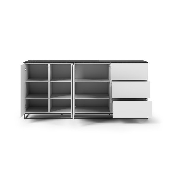 Biała komoda z blatem z czarnego marmuru z 3 szufladami i drzwiczkami i czarnymi nóżkami TemaHome Join-image-3