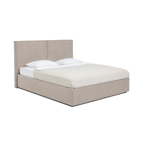 Szarobrązowe tapicerowane łóżko dwuosobowe ze schowkiem i stelażem 180x200 cm Thessa Bold – Bonami Selection