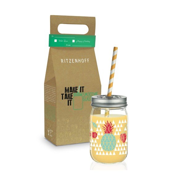 Szklanka z wieczkiem i słomką Ritzenhoff Kathrin Stockebrand Pineapple, 445 ml-image-2