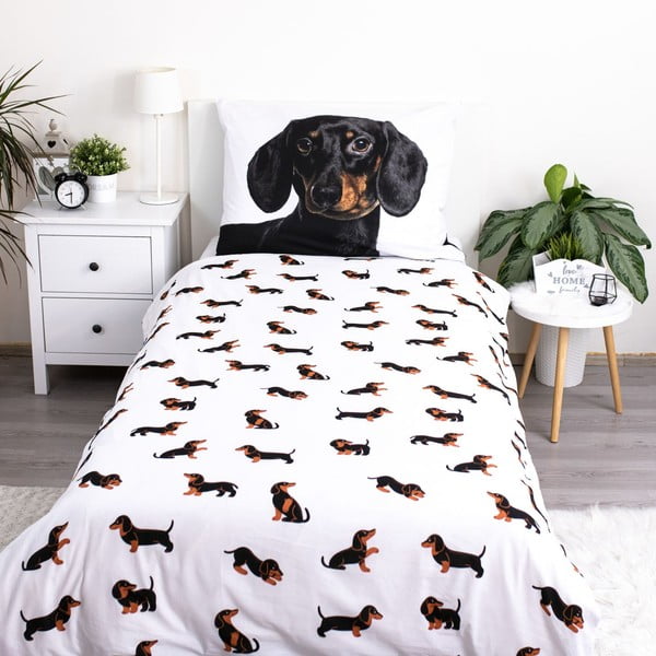 Czarno-biała bawełniana pościel dziecięca jednoosobowa 140x200 cm Dachshund – Jerry Fabrics-image-2