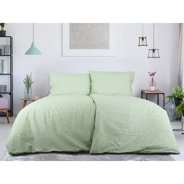 Zielona pościel jednoosobowa z kory 140x200 cm Green Flowers – B.E.S.