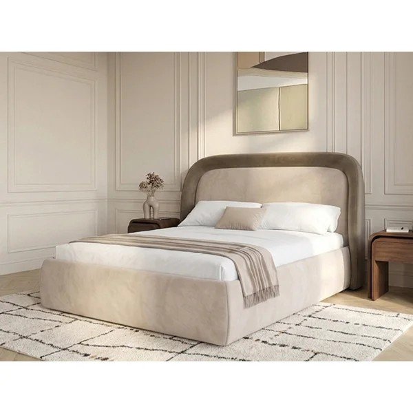 Szarobrązowe tapicerowane łóżko dwuosobowe ze schowkiem ze stelażem 160x200 cm Sam – Bobochic Paris-image-4