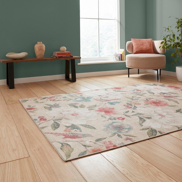 Beżowy dywan odpowiedni do prania 122x170 cm Pipa Floral – Catherine Lansfield-image-1