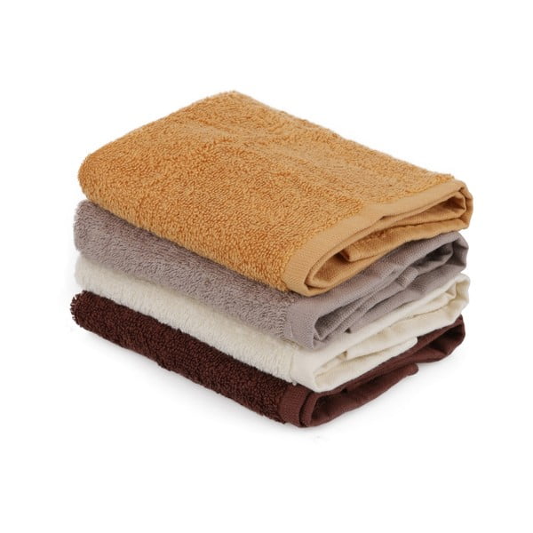 Zestaw 4 beżowo-brązowych ręczników bawełnianych, 30x30 cm