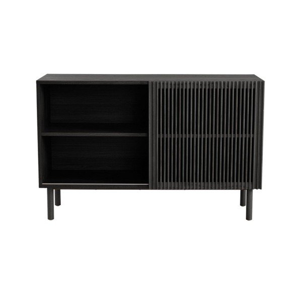 Czarna szafka w dekorze jesionu z drzwiami przesuwnymi 124x80x45 cm Sion – Jotex