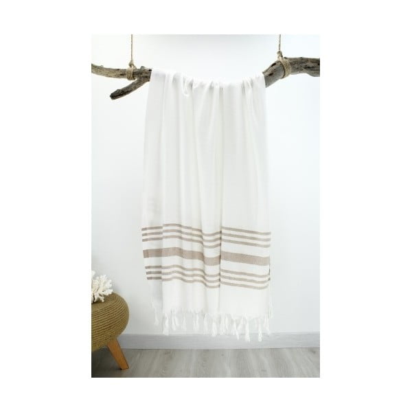 Brązowo-biały ręcznik Hammam Bamboo Honeycomb Style, 90x180 cm