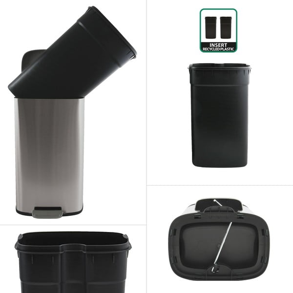 Stalowy kosz na śmieci z pedałem w kolorze matowego srebra 50 l   Akira – Spirella-image-2