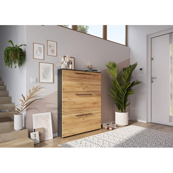 Ciemnoszara uchylna szafka na buty w dekorze dębu Wildomar – Germania-image-1