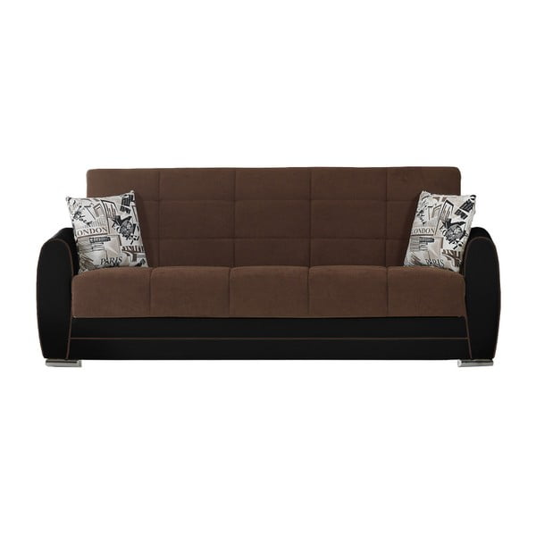 Czekoladowo-czarna trzyosobowa sofa rozkładana ze schowkiem Esidra Rest