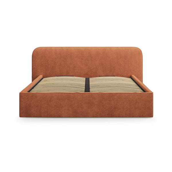 Ceglaste tapicerowane łóżko dwuosobowe ze schowkiem i stelażem 200x200 cm Elizabeth – Micadoni -image-4